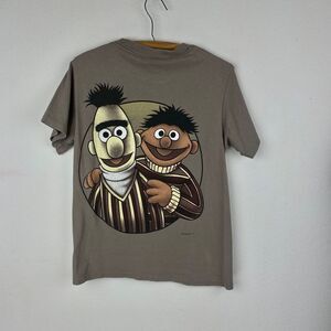 Vintage 90s Graphic Bert and Ernie Gray T-Shirt Cotton USA Short Sleeves Small